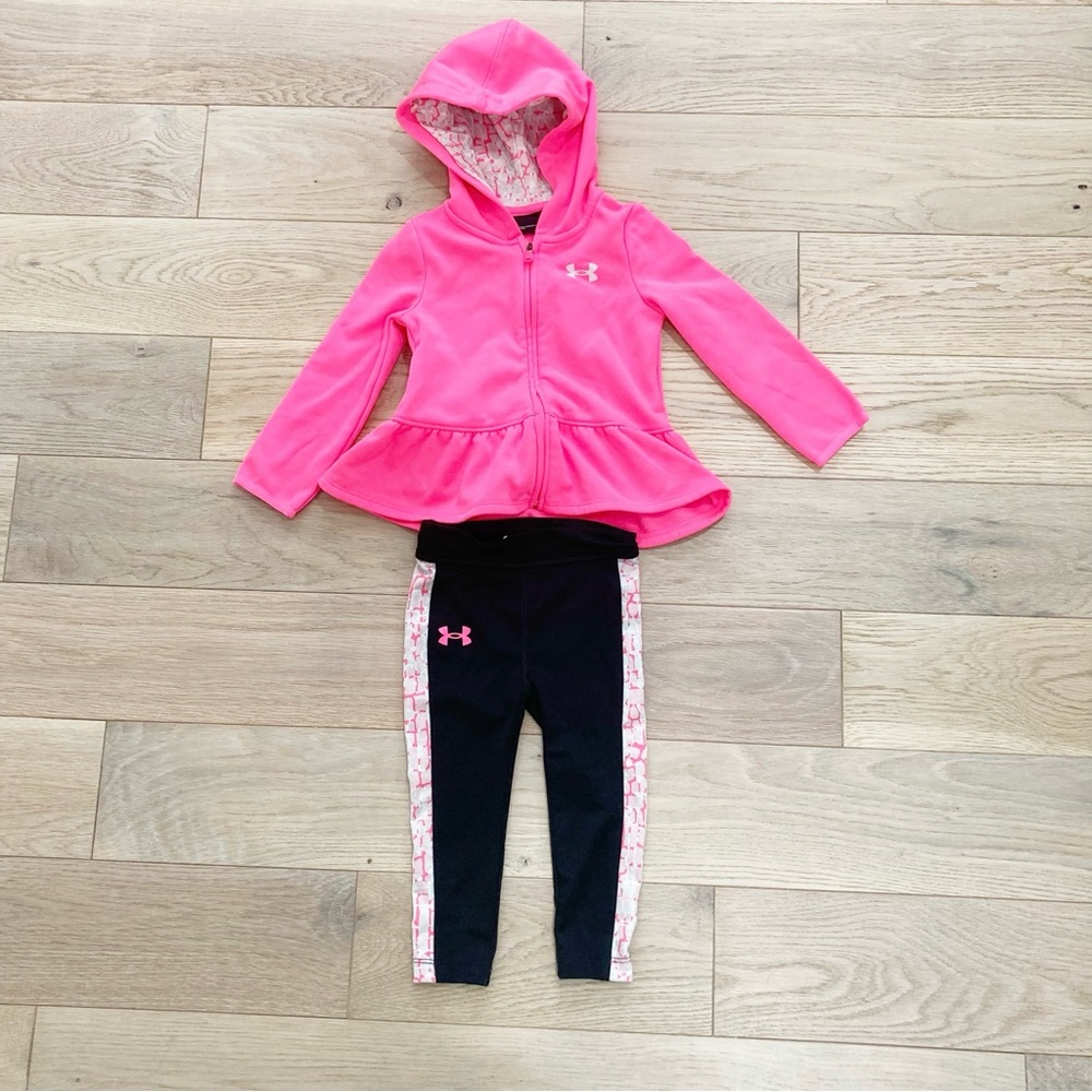 Pink Hooded Jacket and Black Leggings Set